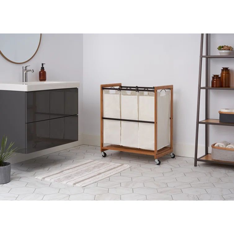 EcoStorage Bamboo and Bronze 3-Bag Laundry Cart with Wheels