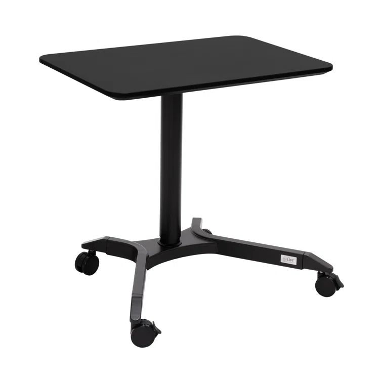 Black Adjustable Height Rolling Laptop Desk with Wood Top