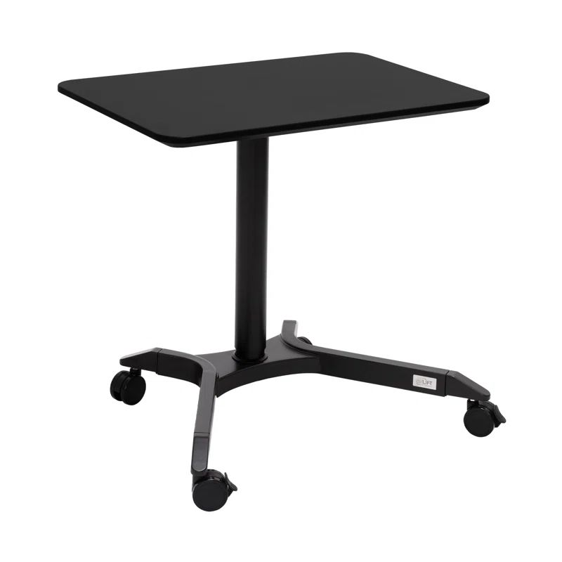 Black Adjustable Height Rolling Laptop Desk with Wood Top