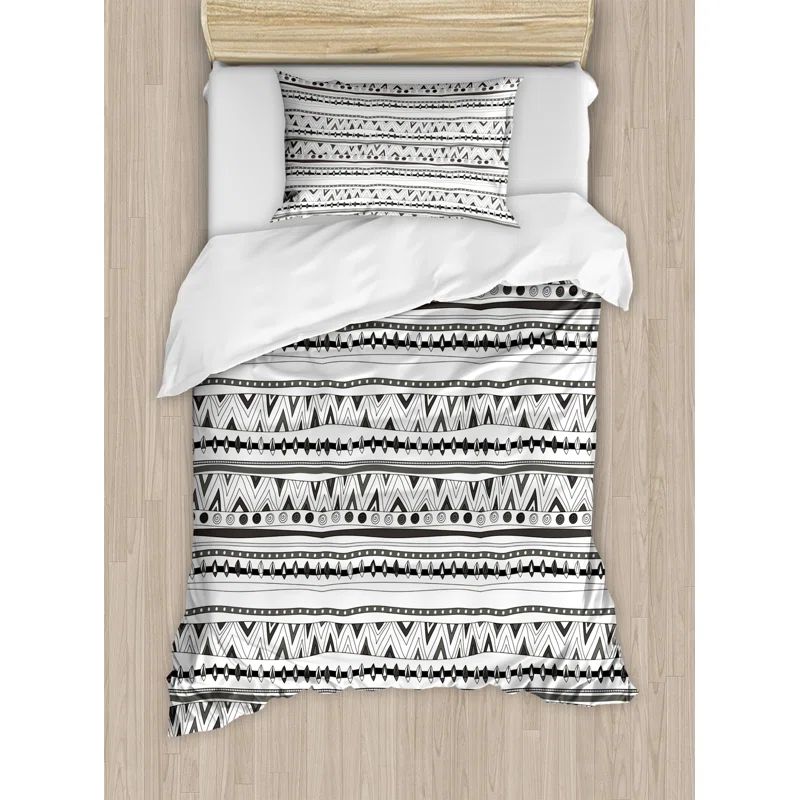 Twin Charcoal Grey and White Tribal Duvet Cover Set