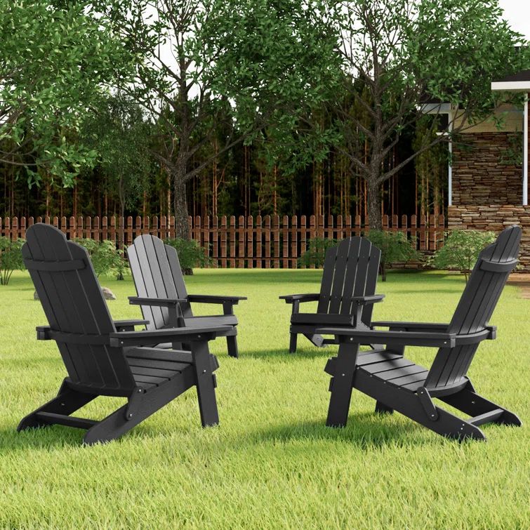 Black Plastic Folding Adirondack Chairs Set of 4