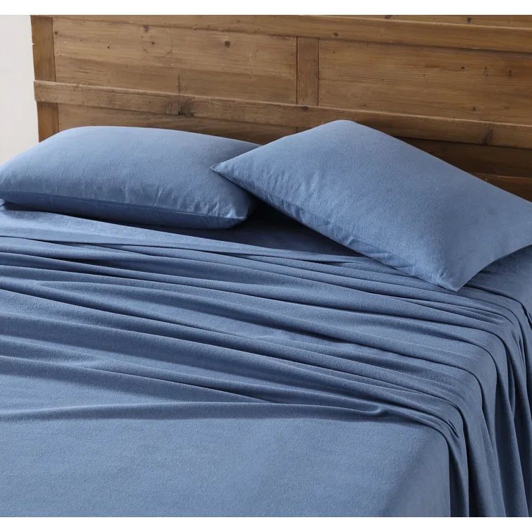 Twin Blue Cotton Flannel Deep Pocket Sheet Set