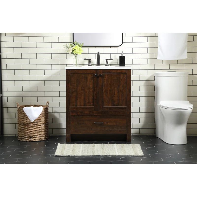 Espresso 30" Freestanding Single Bathroom Vanity with Porcelain Sink