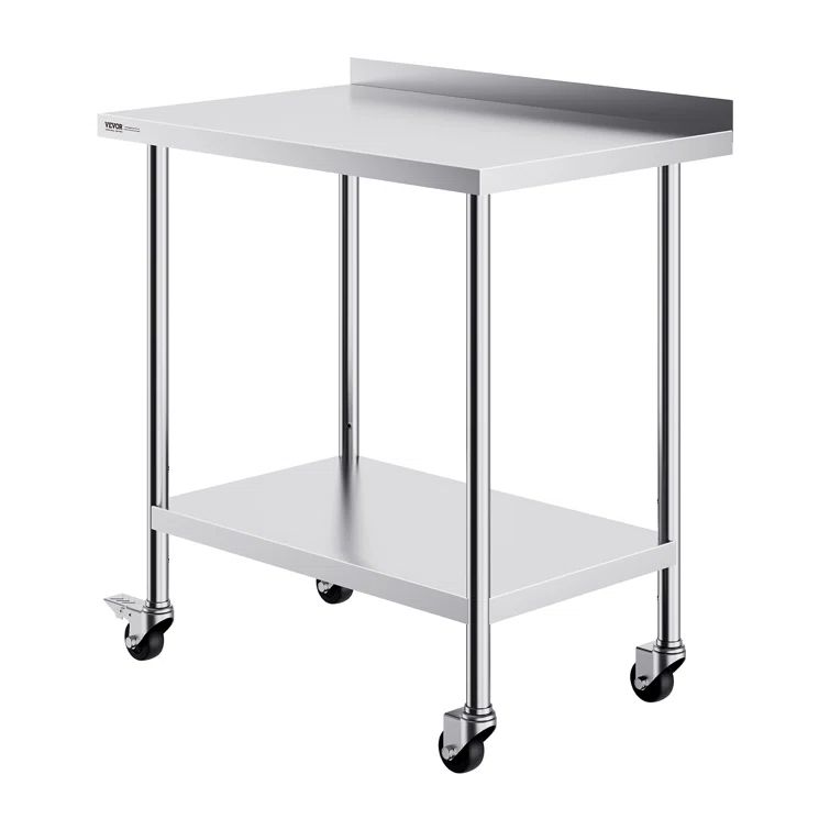 Adjustable Stainless Steel Kitchen Prep Table with Casters, 40" Height