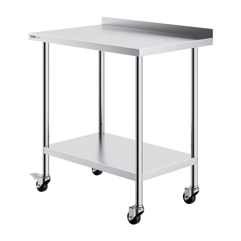 Adjustable Stainless Steel Kitchen Prep Table with Casters, 40" Height
