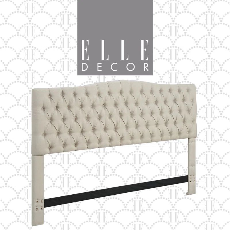 Beige Linen Tufted Upholstered King Headboard with Hardwood Frame