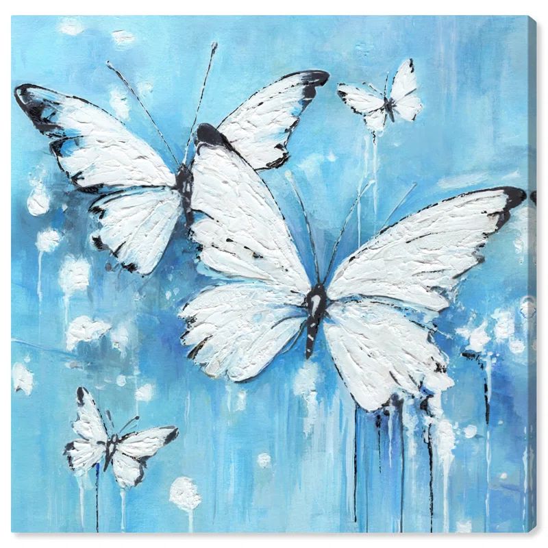 Textured Blue and White Butterflies Wrapped Canvas Wall Art, 30" x 30"