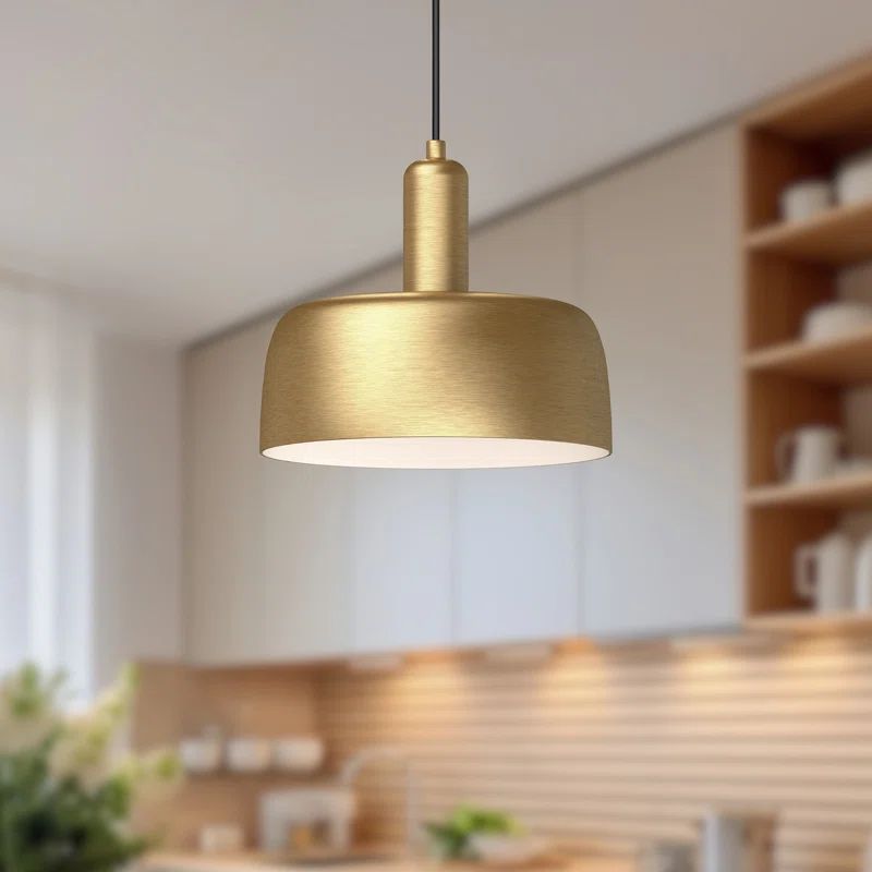 Adriano Matte Black and Brushed Gold 10.5" Aluminum Drum Pendant