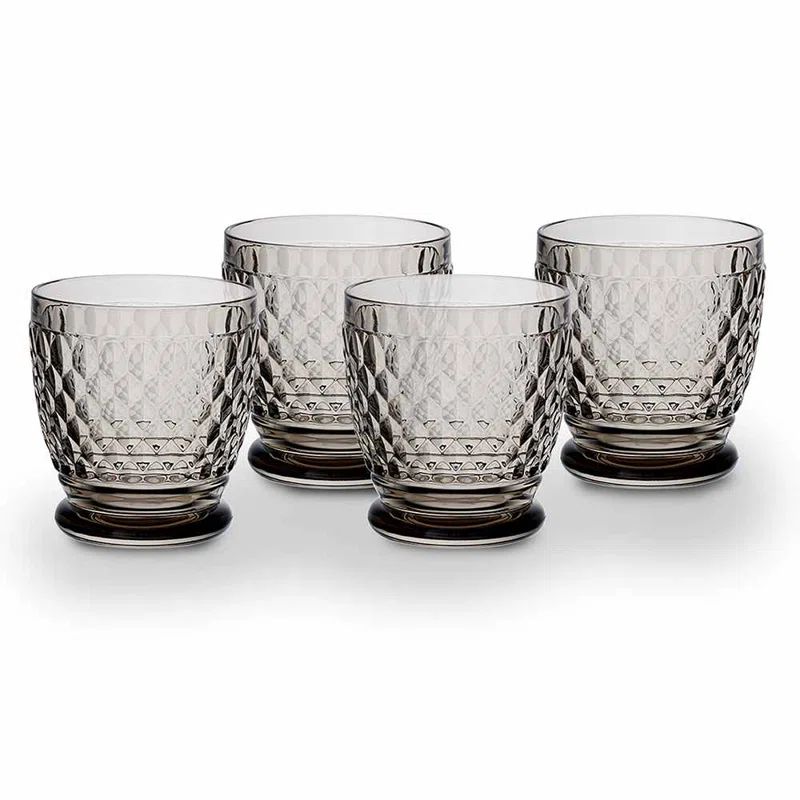 Smoke Crystal Facet Design Double Old-Fashioned Glass Set
