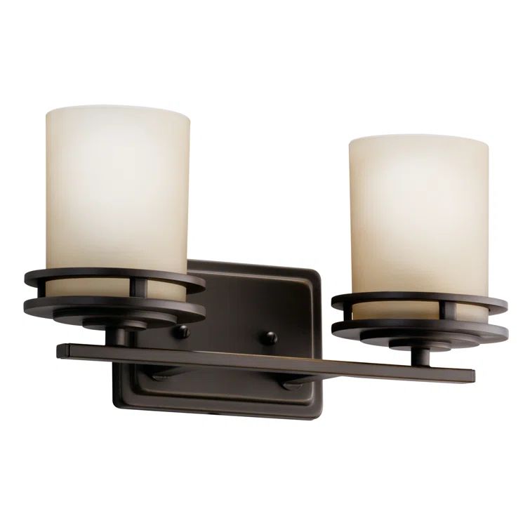 Hendrik 14.5" Bronze 2-Light Wall Sconce with White Shades