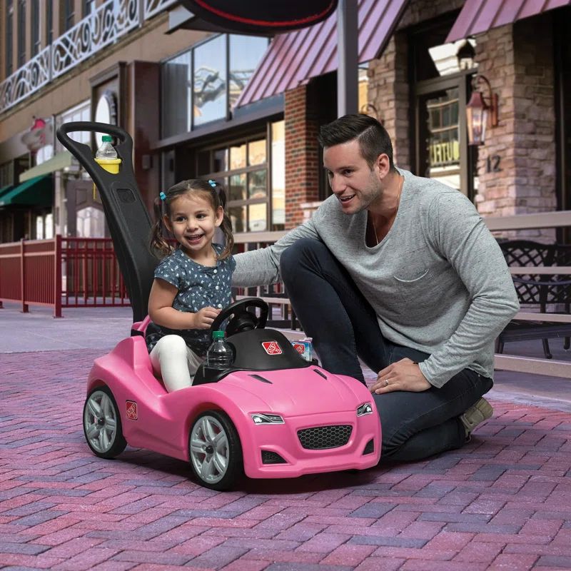 Pink Plastic Toddler Push Ride-On Car with Seat Belt