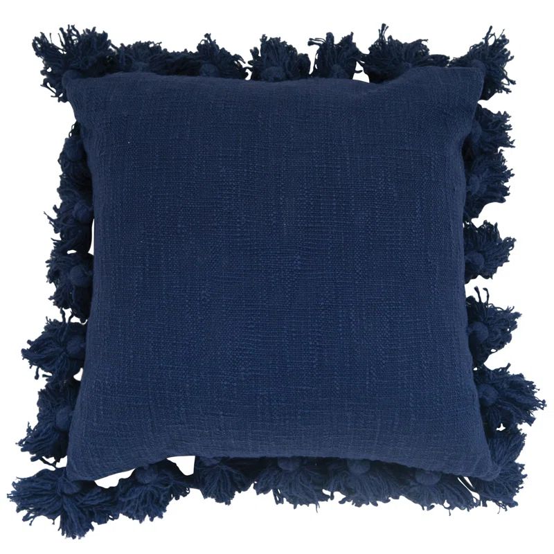 Navy Cotton Square Pillow with Tassels