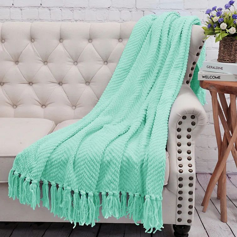 Bay Green Knitted Microfiber Reversible Throw Blanket