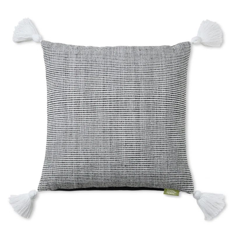 Black and Ivory Ribbed Texture Square Indoor Outdoor Pillow