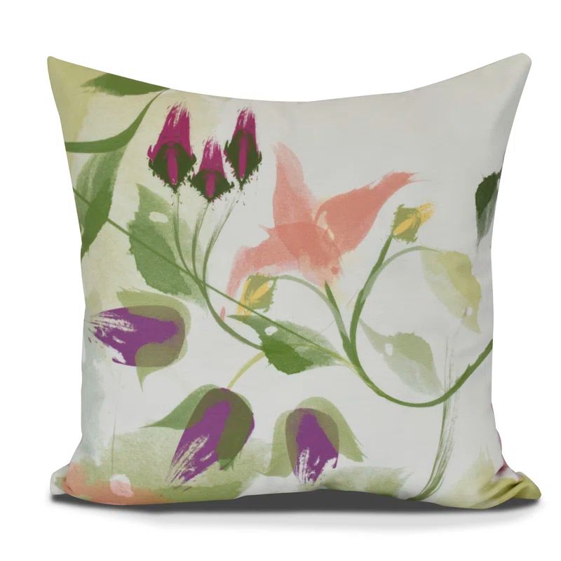18" x 18" Coral and Purple Floral Polyester Throw Pillow