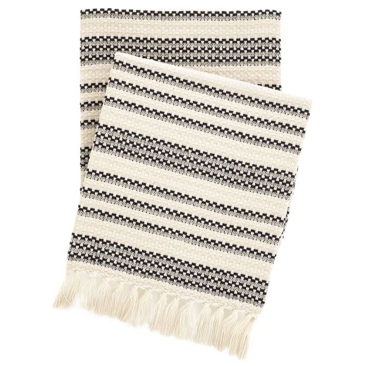 Cade French Blue Handwoven Ivory Cotton Throw 70"D x 50"W