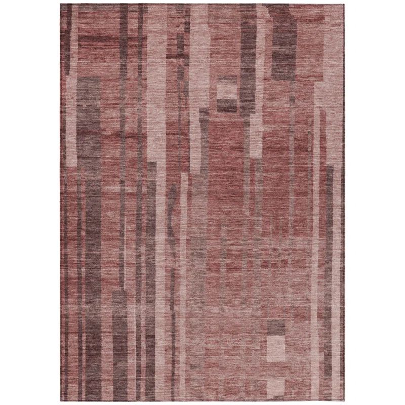 Paprika and White Synthetic Striped Washable Rug, 3' x 5'