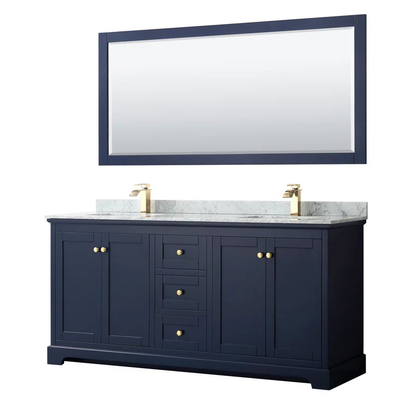 Avery 72" Dark Blue Vanity with White Carrara Marble Top and Mirror