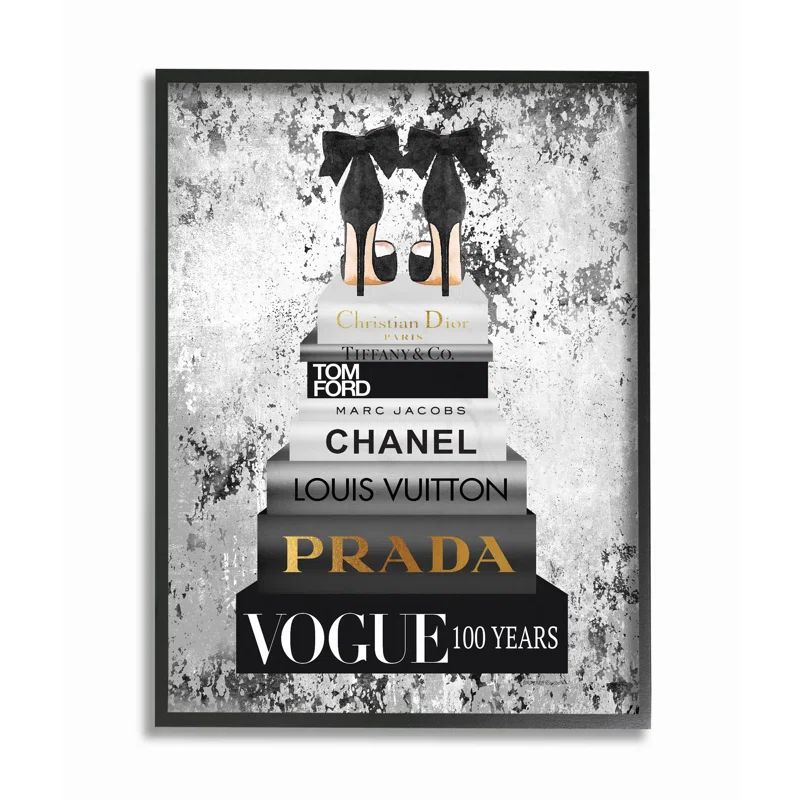 Black and White Fashion Designer Shoes Bookstack Framed Wall Art