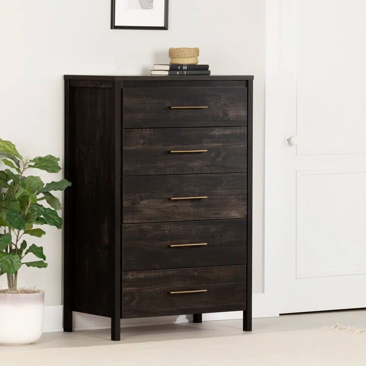 Rubbed Black Vertical Double 5-Drawer Slim Dresser