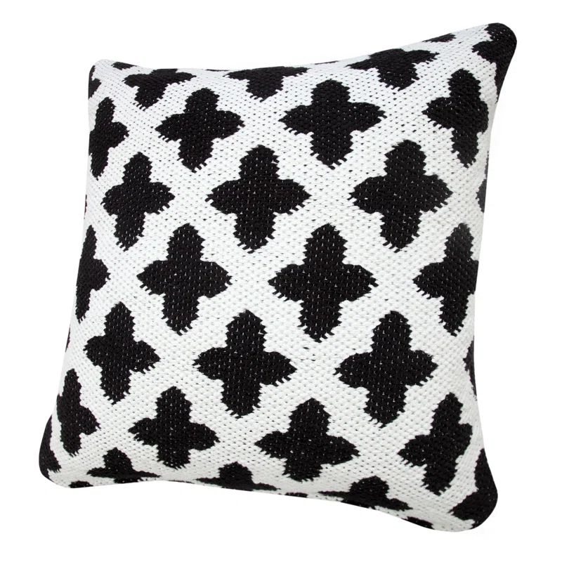 Sevita 20" Square White and Black Woven Geometric Throw Pillow