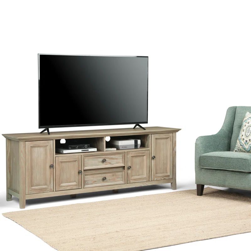 Distressed Gray Solid Wood Quadruple Tier TV Stand with Cabinet