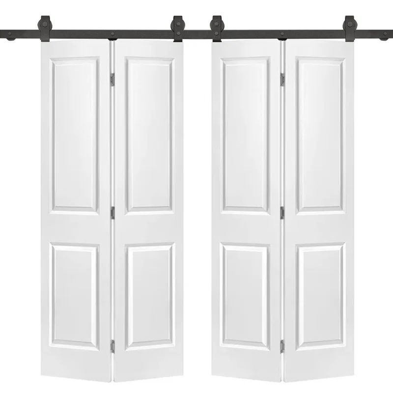 White MDF Composite Double Bi-Fold Barn Doors with Black Hardware