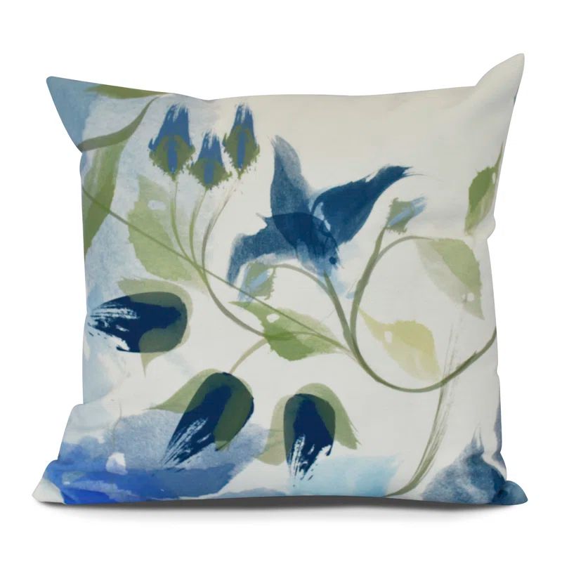 Navy Blue Floral Print Square Throw Pillow 20" x 20"