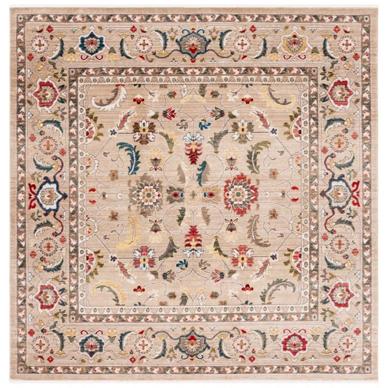 Tristan Square Beige and Red Wool Oriental Rug
