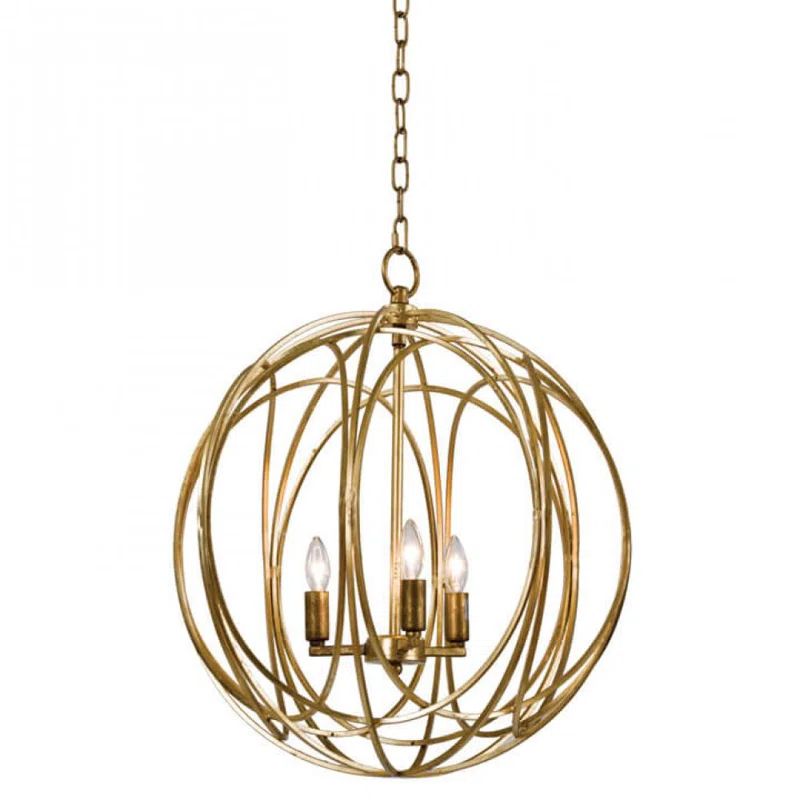 Large Gold Leaf Globe Pendant Light with Clear Cord