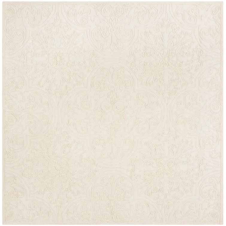 Eco-Friendly Ivory Square Tufted Wool-Cotton-Silk Rug