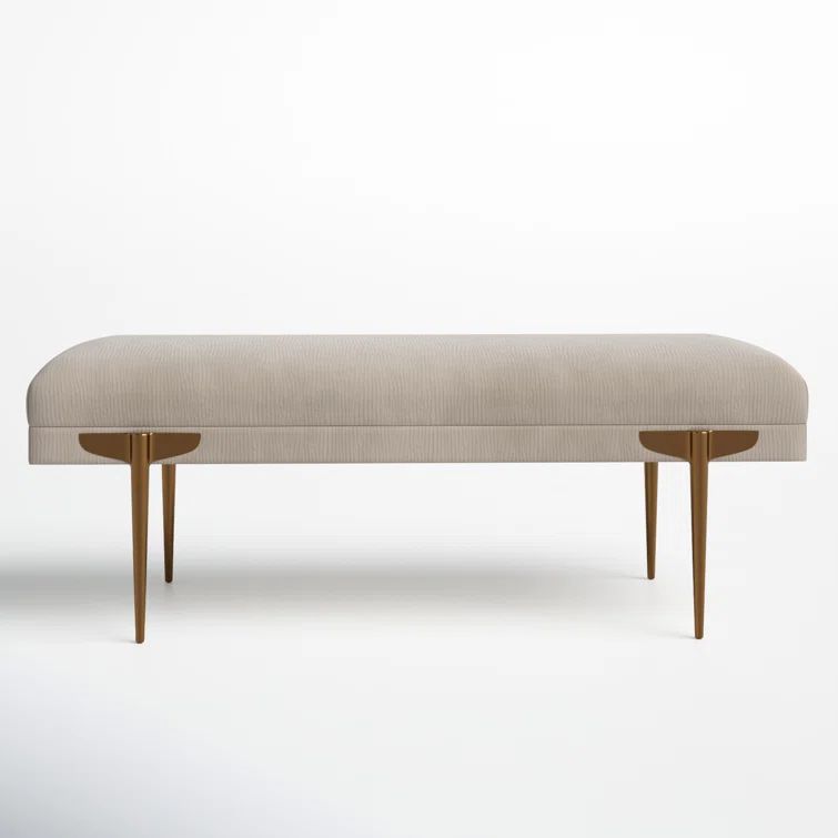 Brno Glamorous White Velvet & Gold Metal Accent Bench