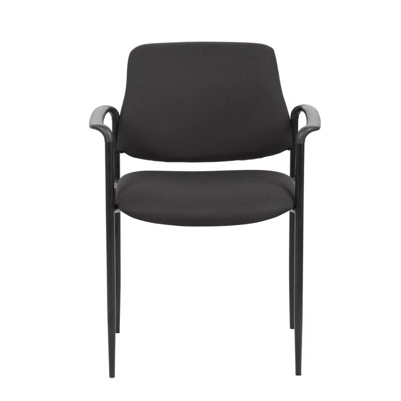 Modern Black Vinyl and Metal Stacking Chair with Comfort Arms