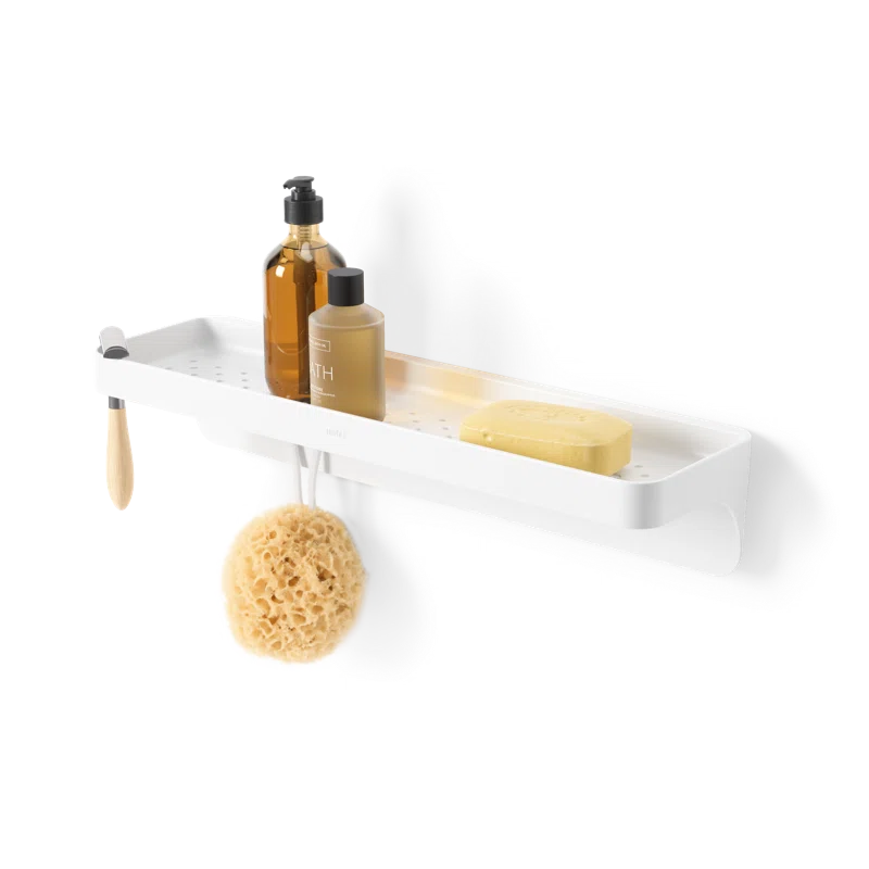 White Plastic Modern Suction Mount Shower Shelf