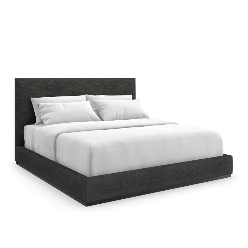 King Black Upholstered Wood Frame Contemporary Bed