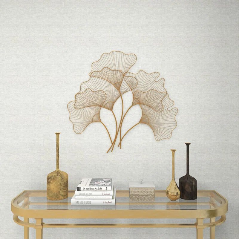 Elegant Gold Gingko Leaf Cluster Wall Sculpture, 38" x 34"
