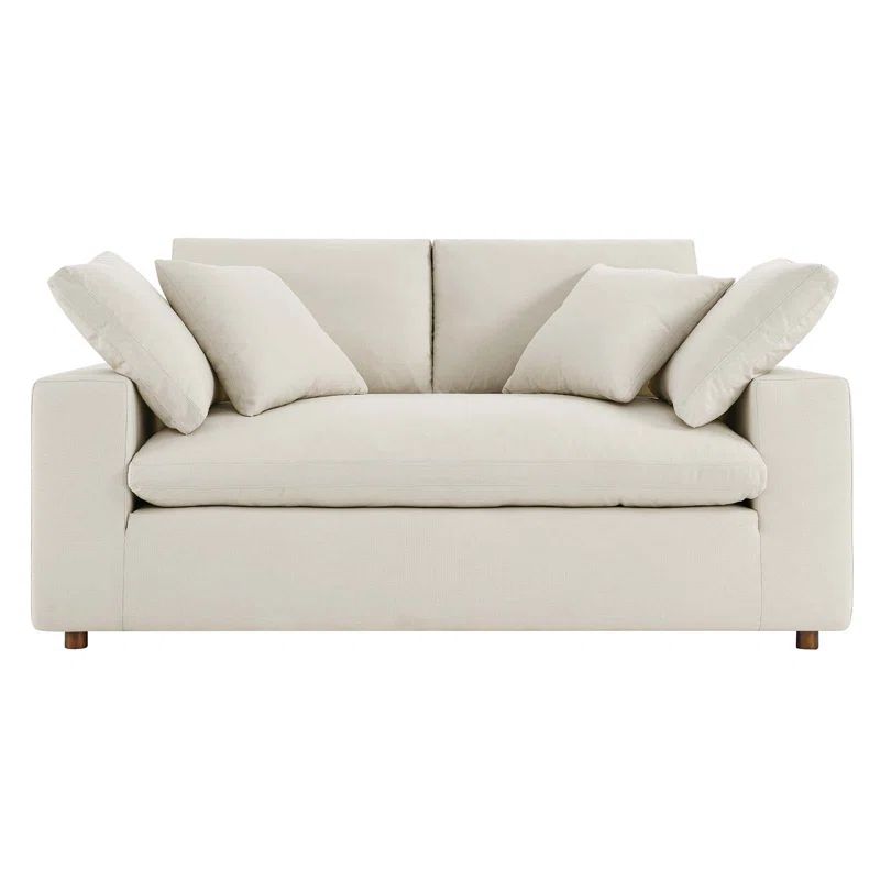 Light Beige Linen Fabric Loveseat with Down Fill Cushions