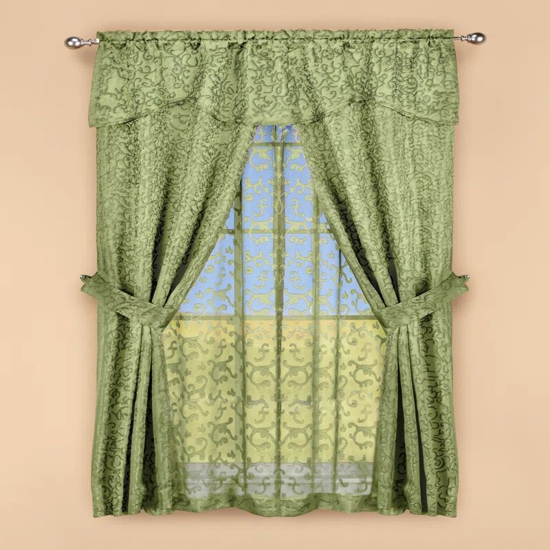 Sage Green Polyester Sheer Insulated Curtain Panel Set