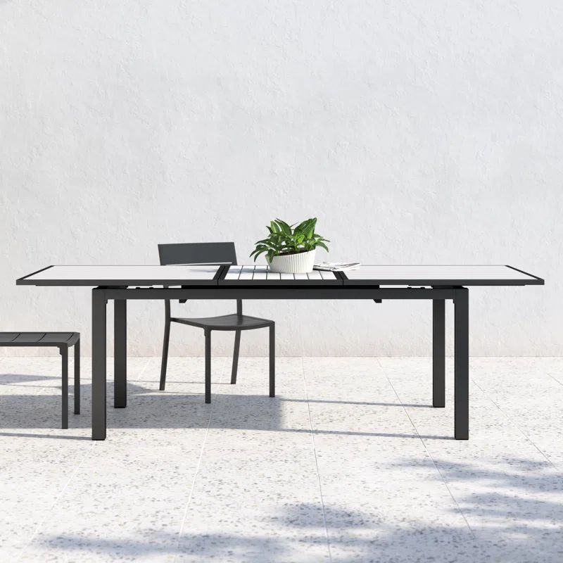 Nizuc White and Dark Grey Extendable Patio Dining Table