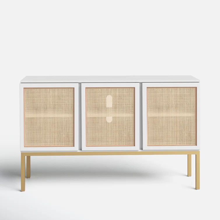 Zadie White and Gold Coastal-Inspired Rattan Sideboard