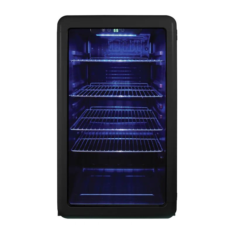Compact Black Retro Beverage Cooler with LED Light