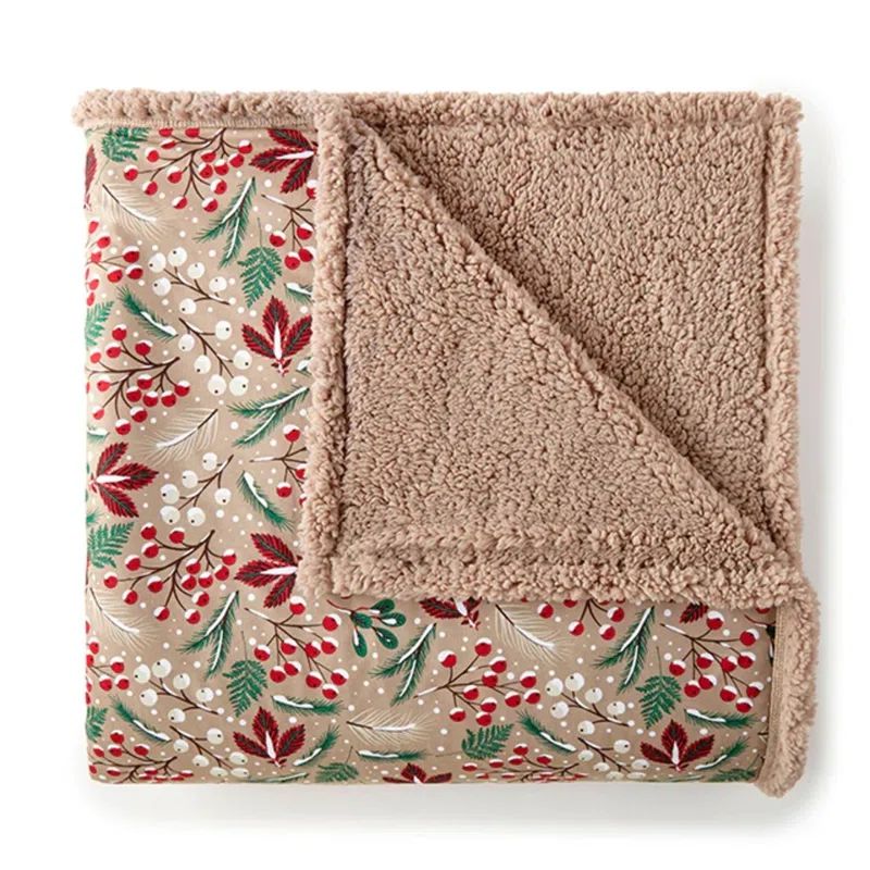 Full/Queen Winterberries Reversible Sherpa Fleece Blanket
