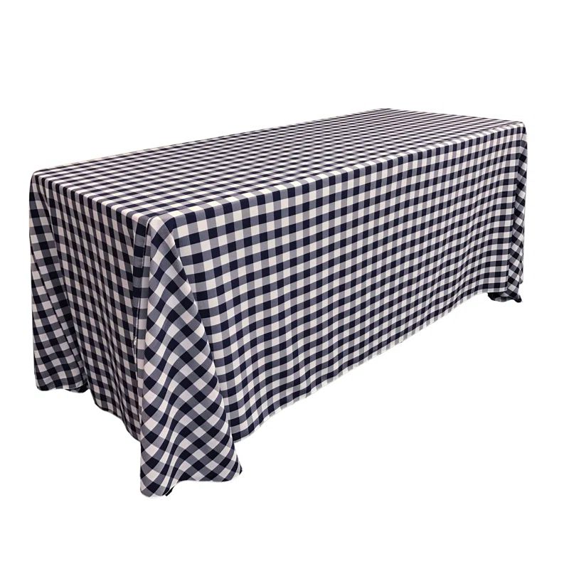 White and Navy Gingham Checkered Rectangular Tablecloth