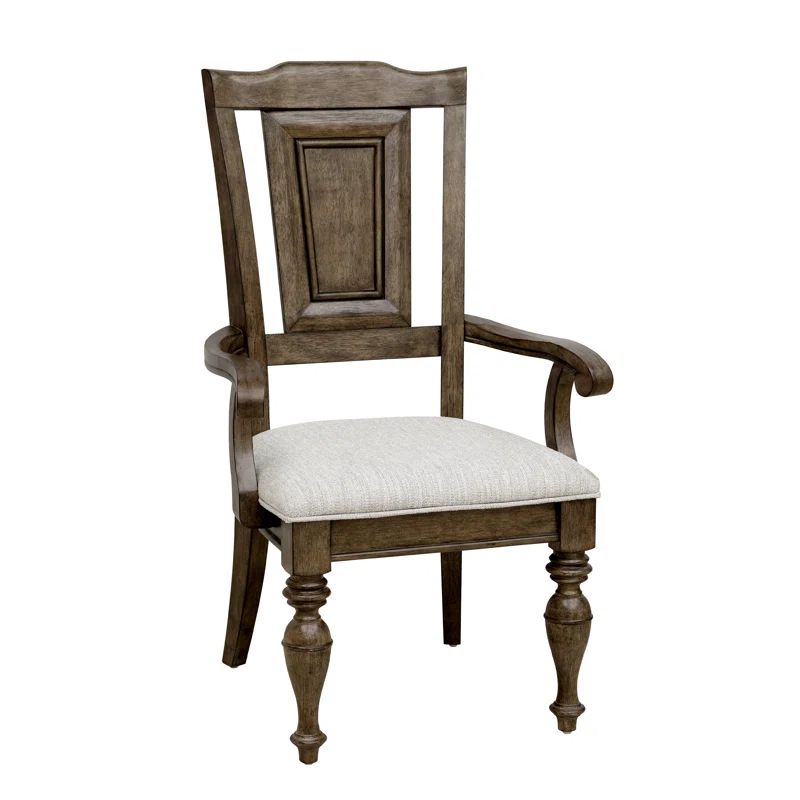 Woodbury Brown Wooden Arm Chair with Upholstered Seat