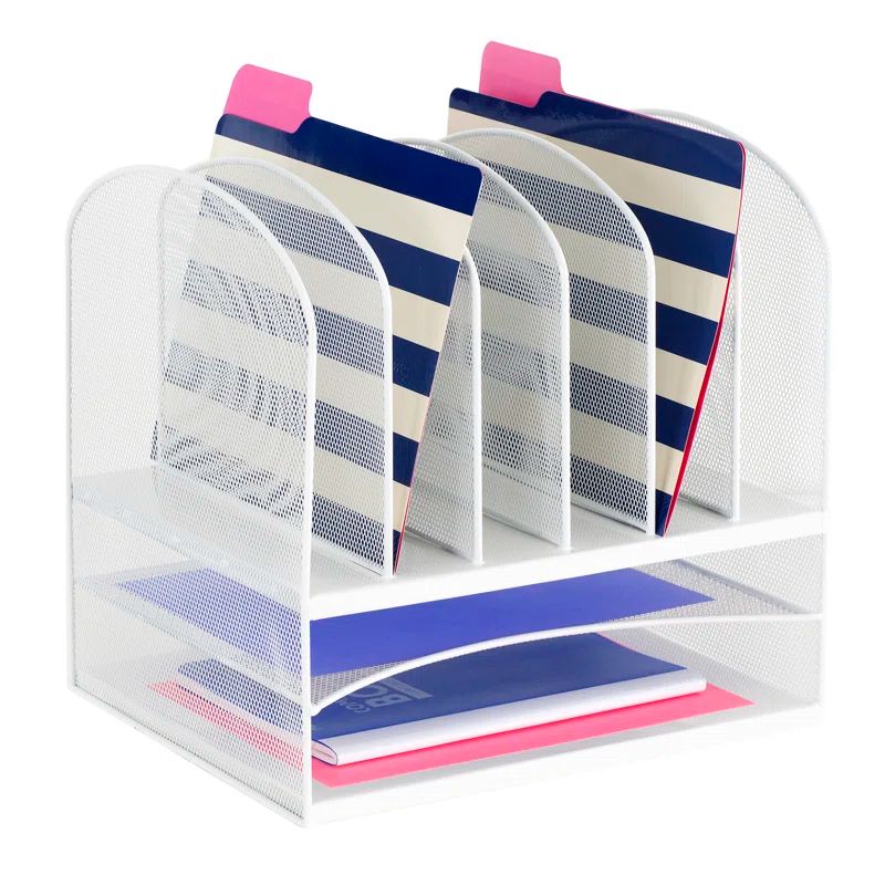 White Mesh Inclined File Sorter with 8 Compartments