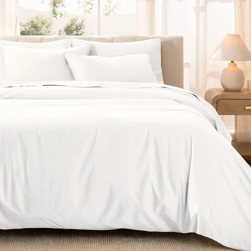 White Organic Cotton Sateen Twin/Twin XL Duvet Cover Set