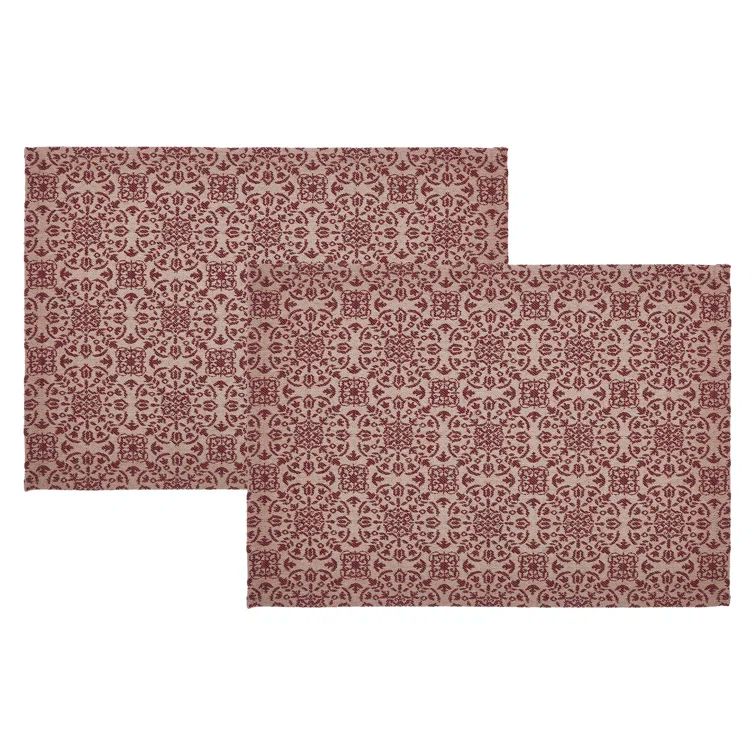 Burgundy Tan Jacquard Cotton Placemats Set of 2, 13x19