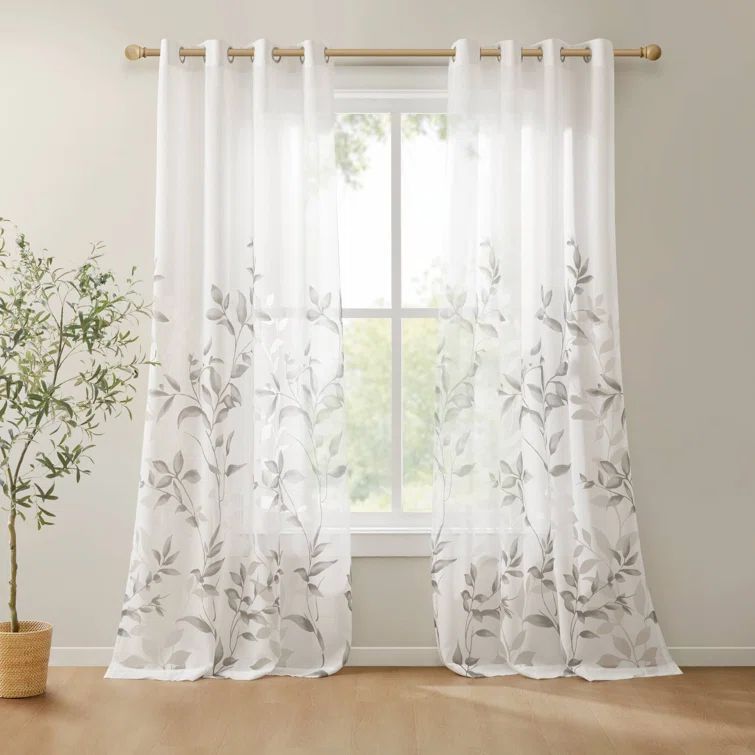 84"x50" Rosalie Botanical Burnout Gray Polyester Curtain Panel