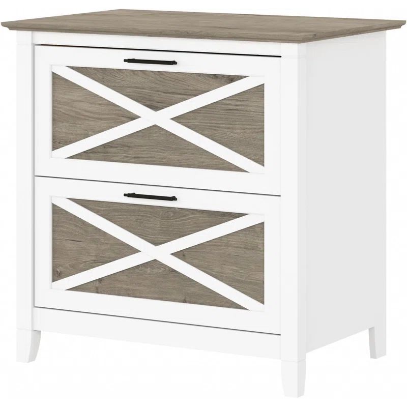 Pure White and Shiplap Gray 2-Drawer Lateral Filing Cabinet