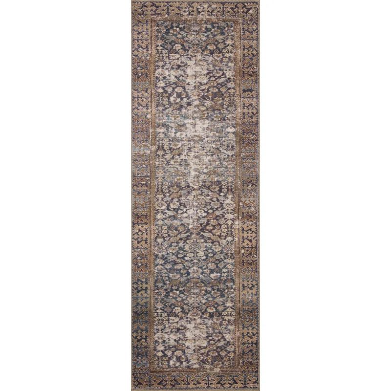Georgie Denim and Spice Floral Wool Runner Rug